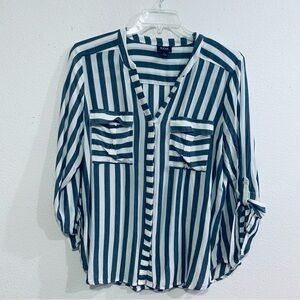 Ana Navy and White Striped Long sleeve Top, 100% Rayon lightweight